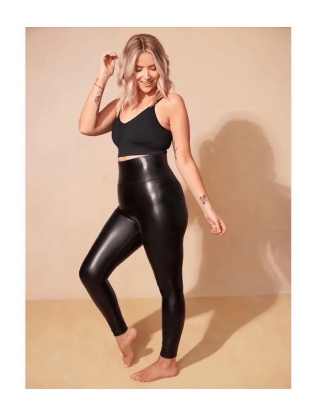 Knix Birds Papaya sculpt high rise faux leather leggings NEW large